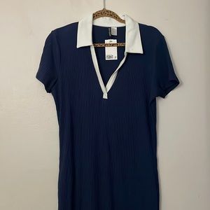 White Collar Blue MIDI Dress with side slit